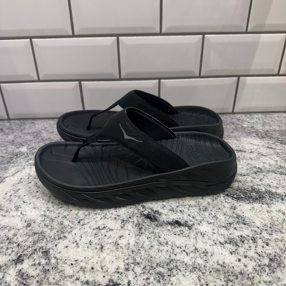 Hoka One One Men's 8 Ora Recovery‎ Flip Flops Black Womens 10 Comfort - Picture 3 of 9